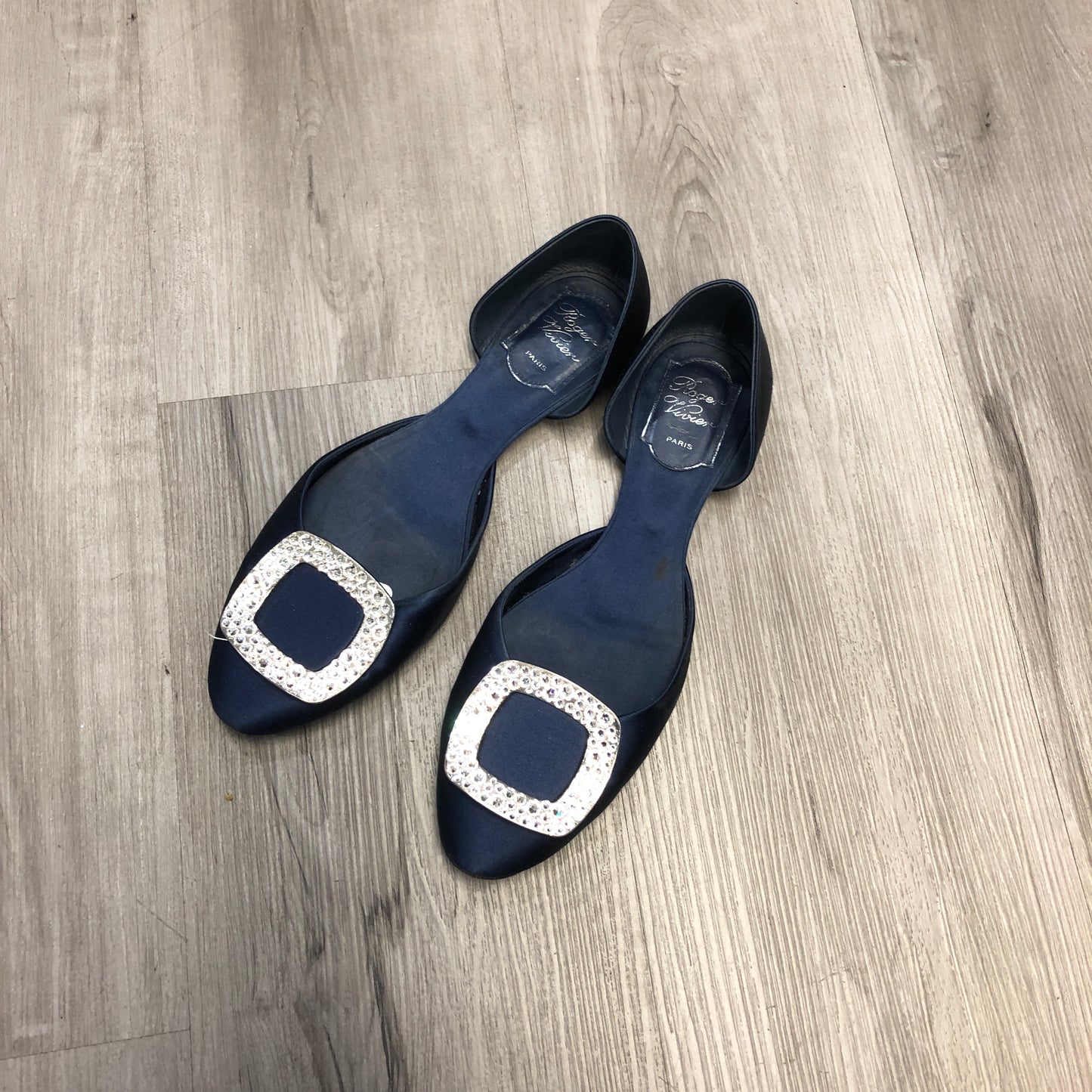Roger Vivier Navy Blue Satin D'Orsay Flats 38