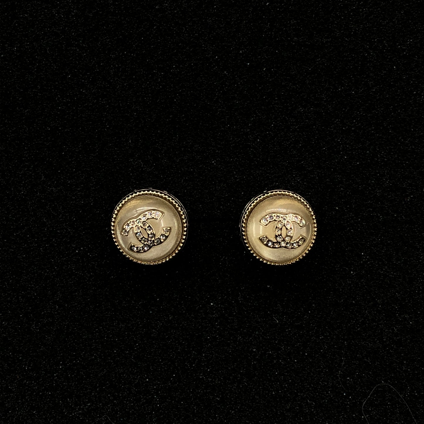 Chanel Round Double CC Stud Earrings Gold Tone 2022