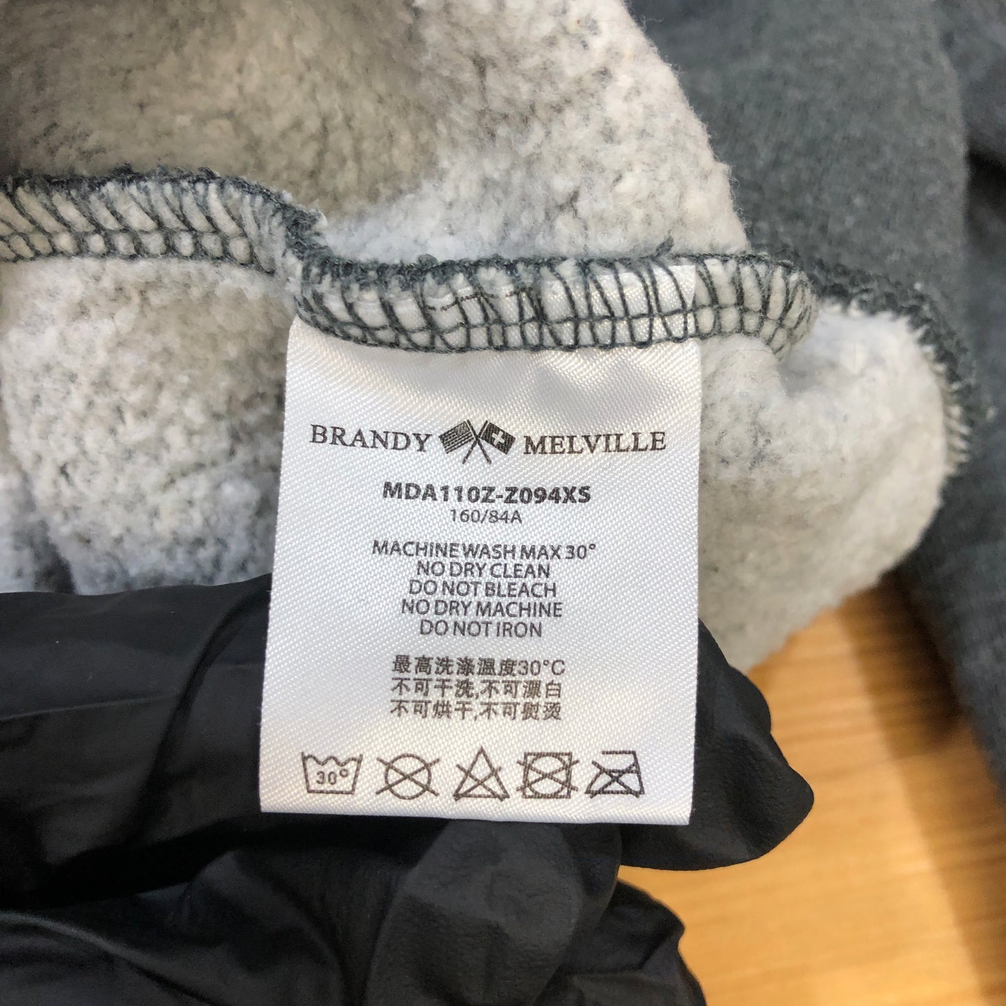 Brandy Melville Zip-Up Hoodie 160/84A Grey