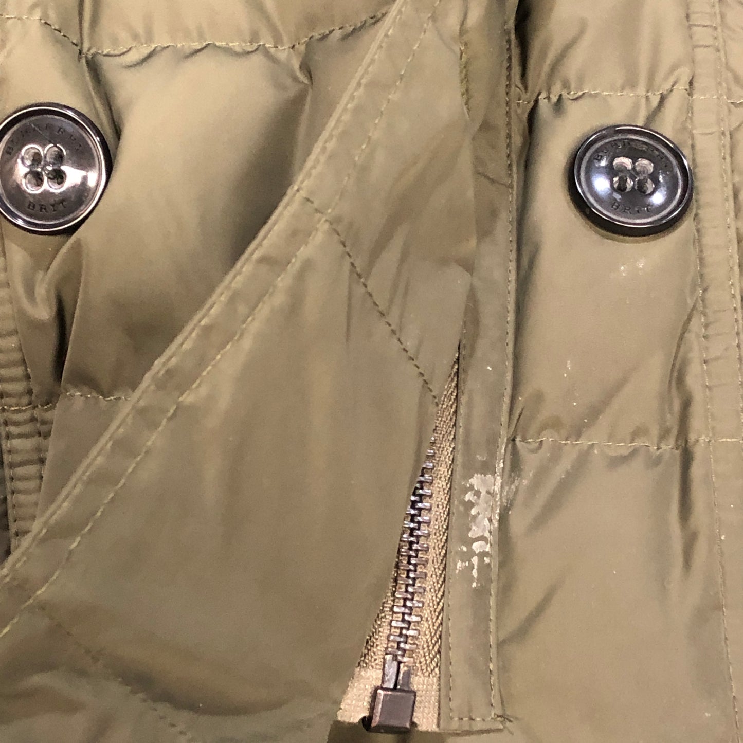 Burberry Olive Green Fur Trim Hooded Puffer Coat Size XS
