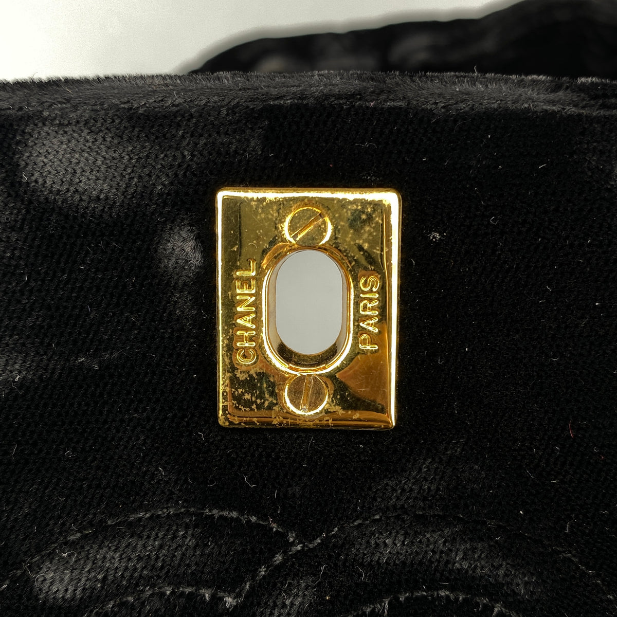 Chanel Vintage Black Velvet Quilted Shoulder Bag
