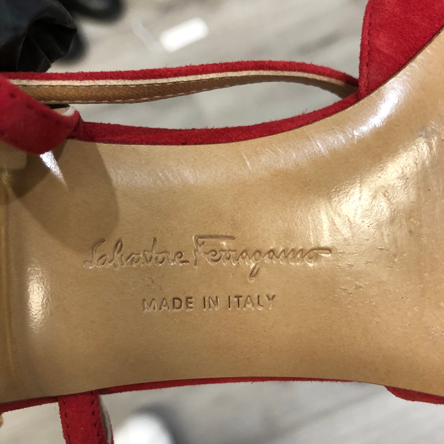 Salvatore Ferragamo Vara Red Suede Strappy Sandals Size 6B