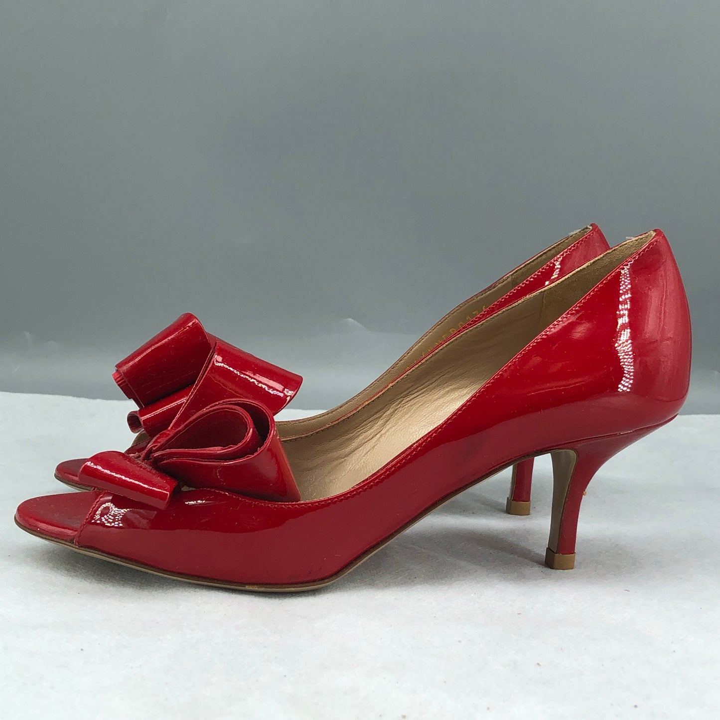 Valentino Red Patent Leather Bow Peep Toe Stiletto Pumps 35