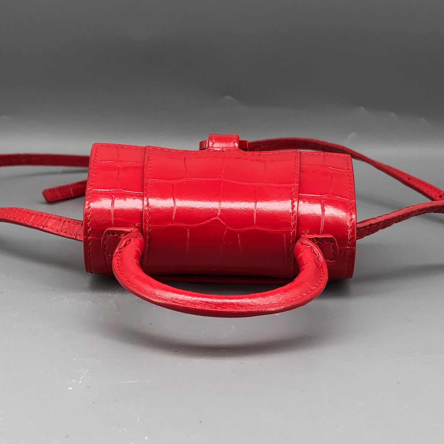 Balenciaga Red Croc Embossed Nano Hourglass Top Handle Bag