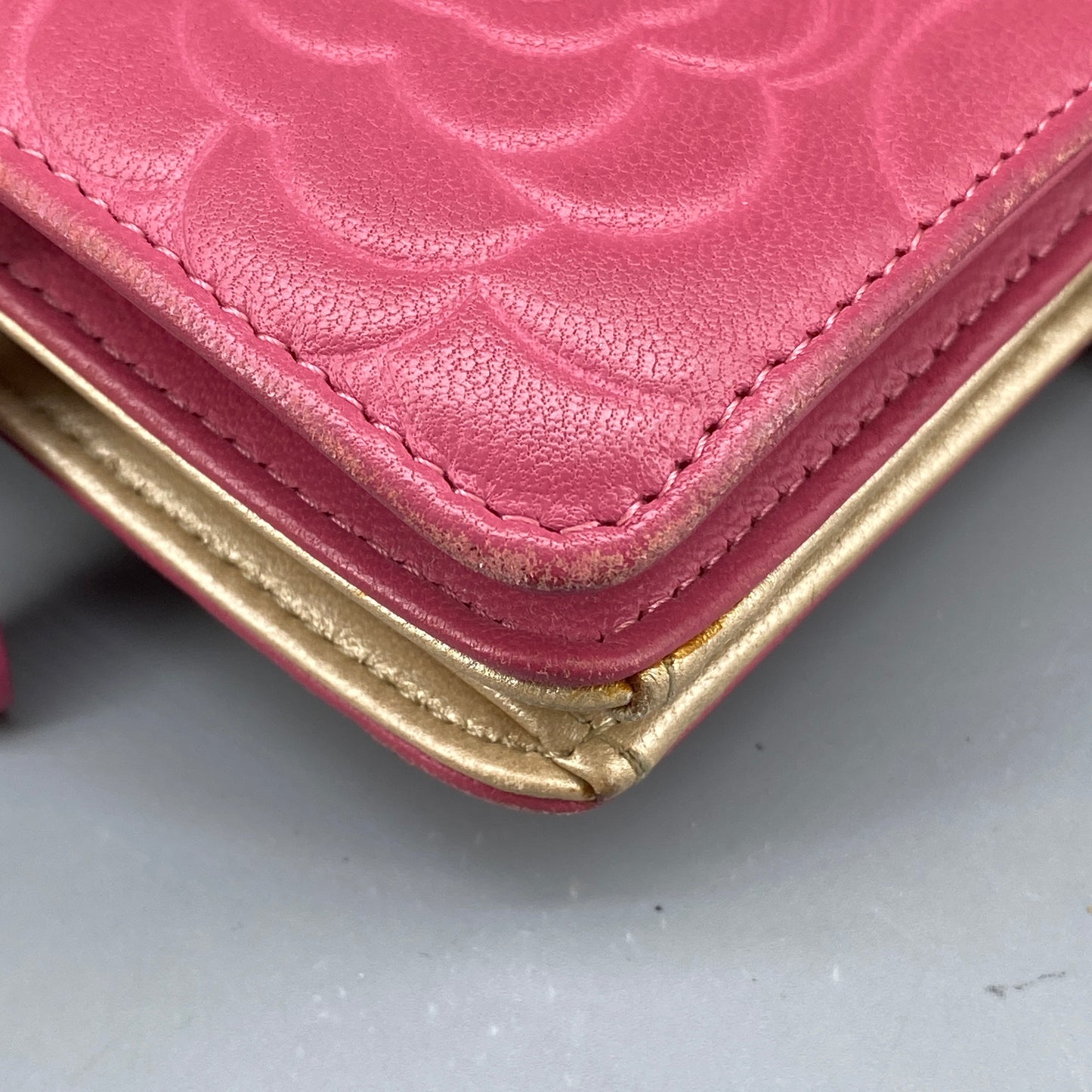 Chanel Pink Camellia Embossed Leather Flap Wallet