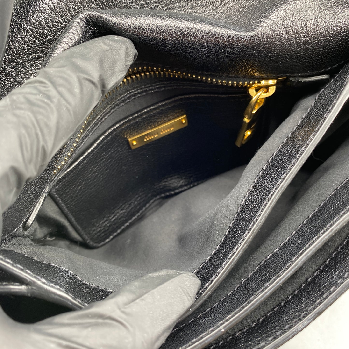 Miu Miu Black Leather Metal Lock Flap Crossbody Bag