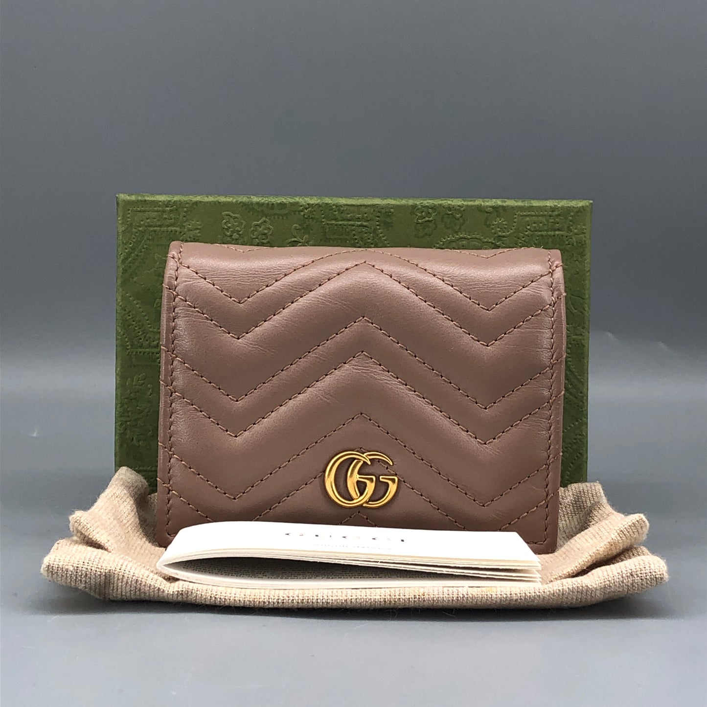 Gucci GG Marmont Chevron Quilted Compact Bifold Wallet Dirty Pink