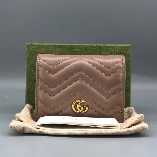 Gucci GG Marmont Chevron Quilted Compact Bifold Wallet Dirty Pink