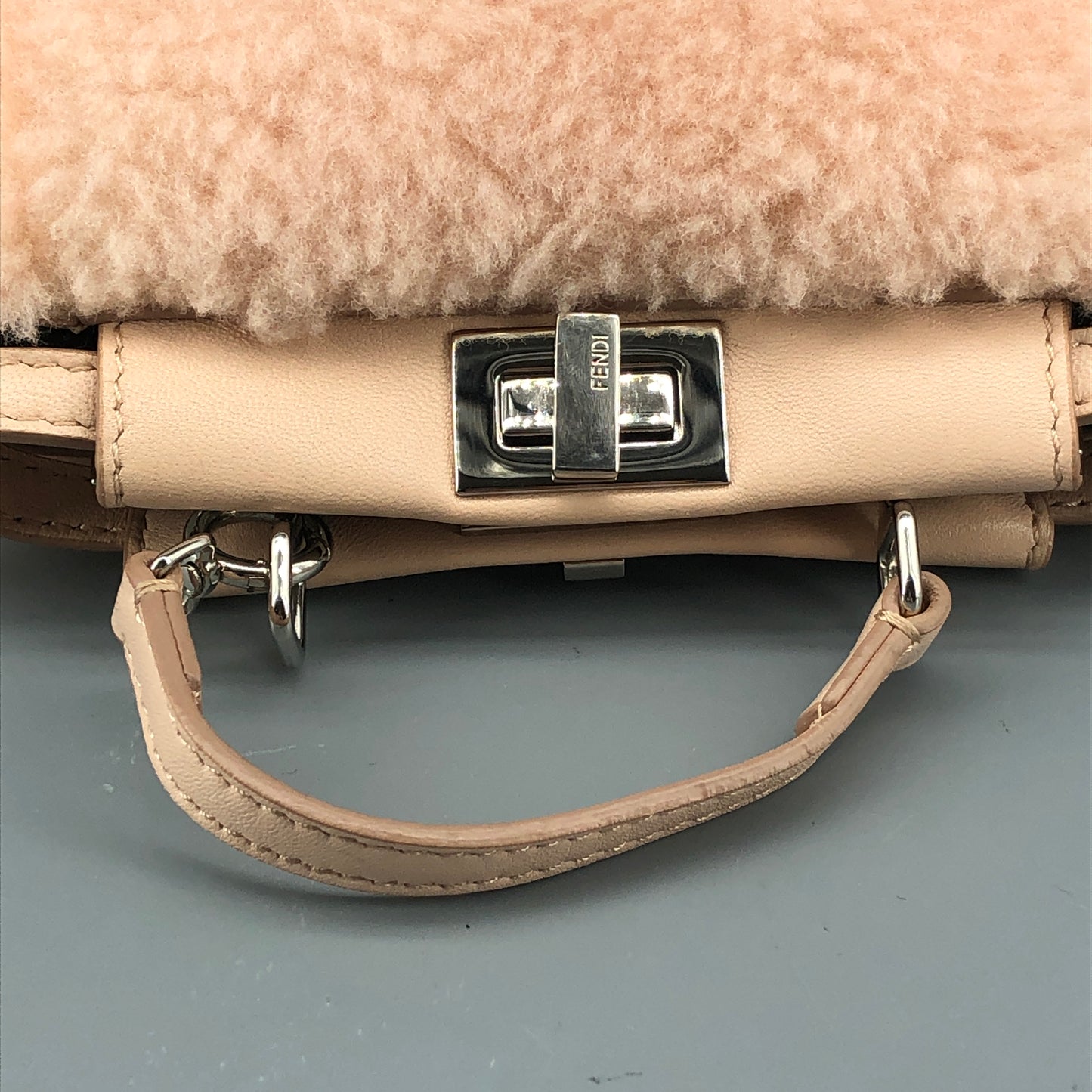 Fendi Peekaboo Mini Shearling Handbag Blush Pink