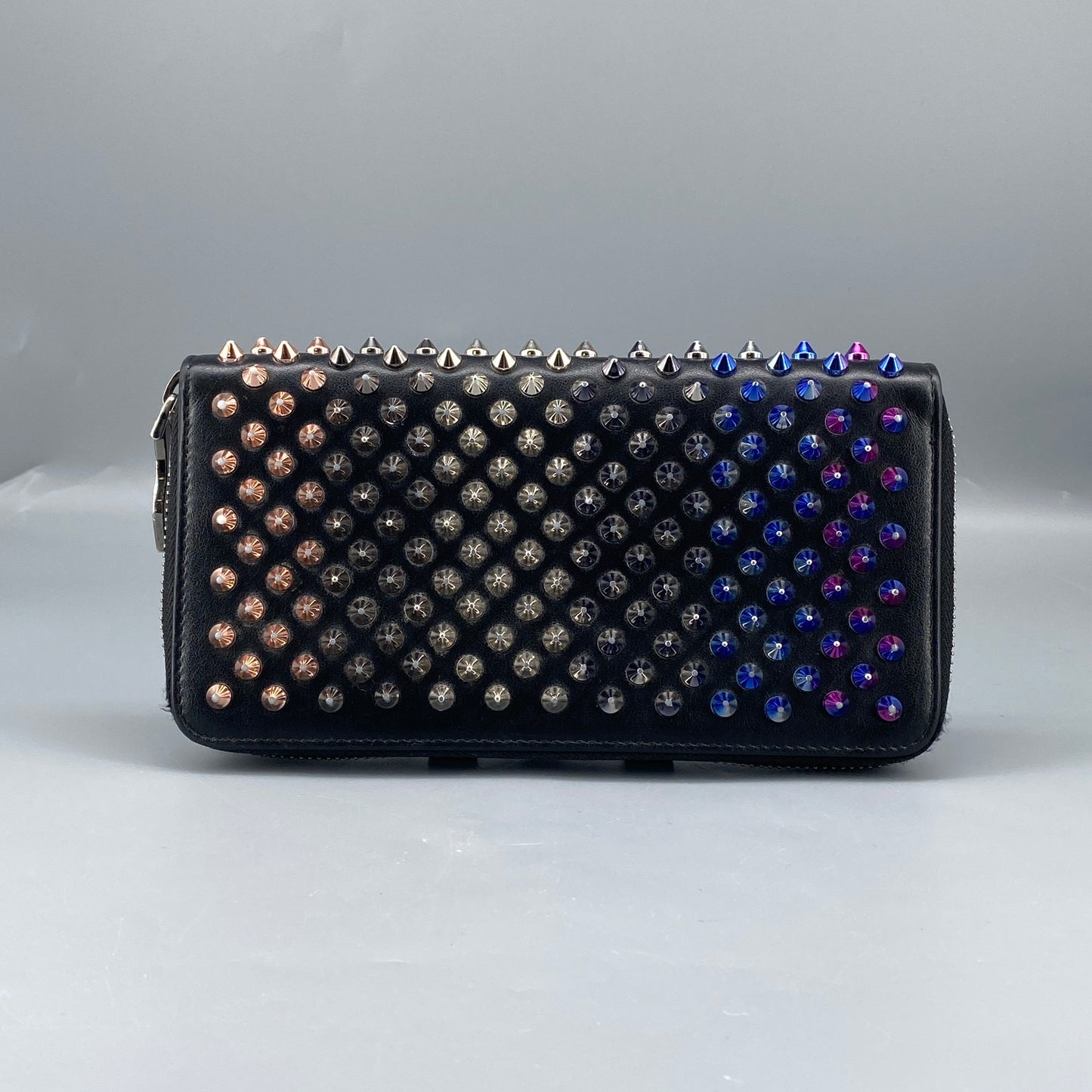 Christian Louboutin Black Leather Spiked Zip Around Long Wallet