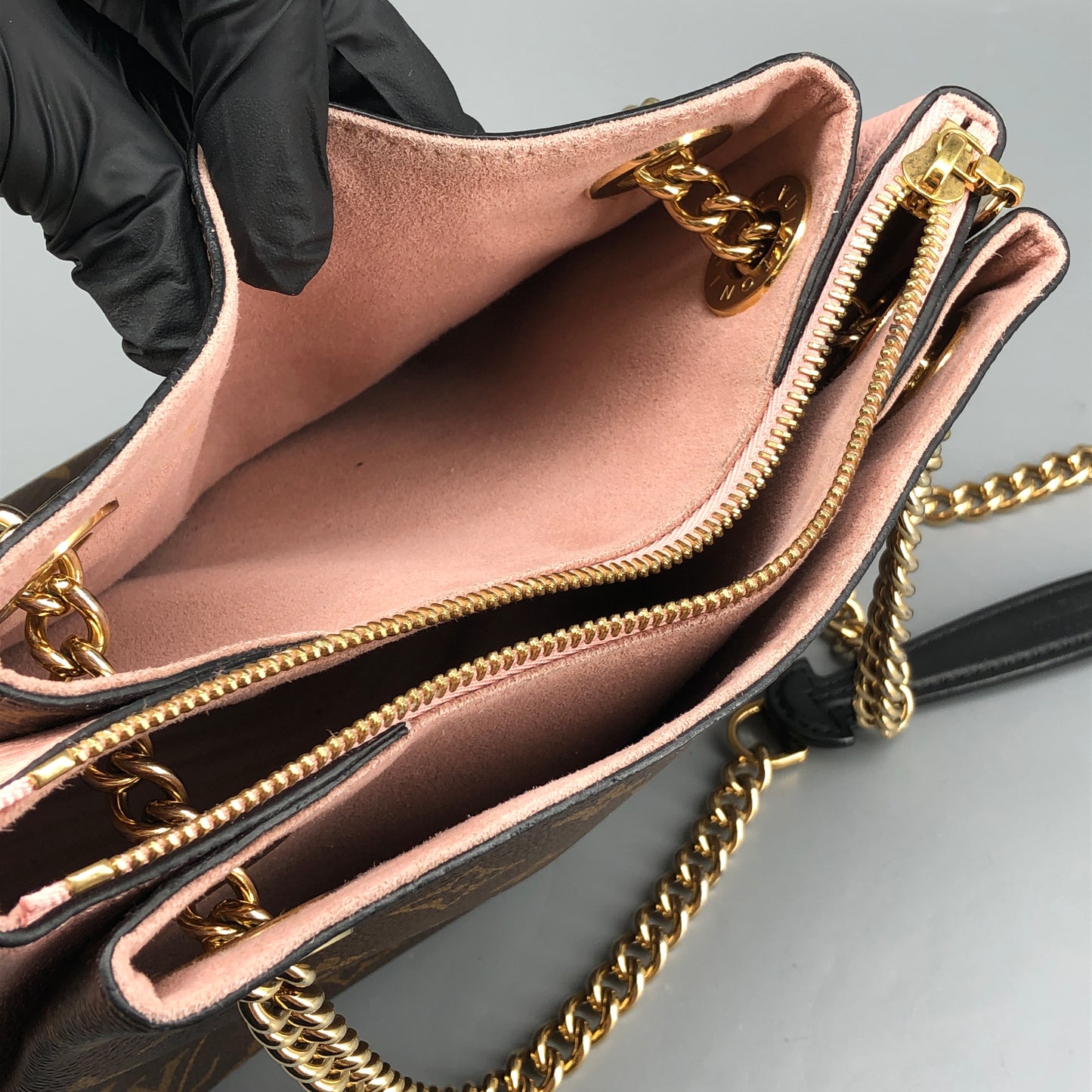 Louis Vuitton Brown Monogram & Pink Leather Chain Shoulder Bag