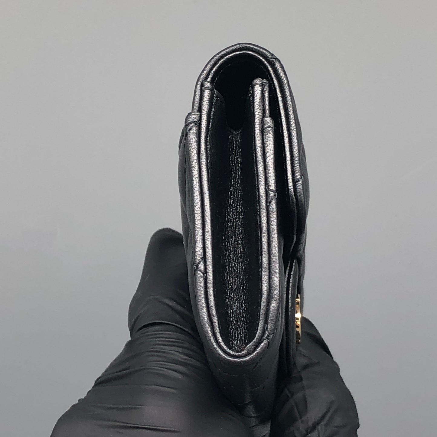 Chanel Black Quilted Lambskin Compact Wallet