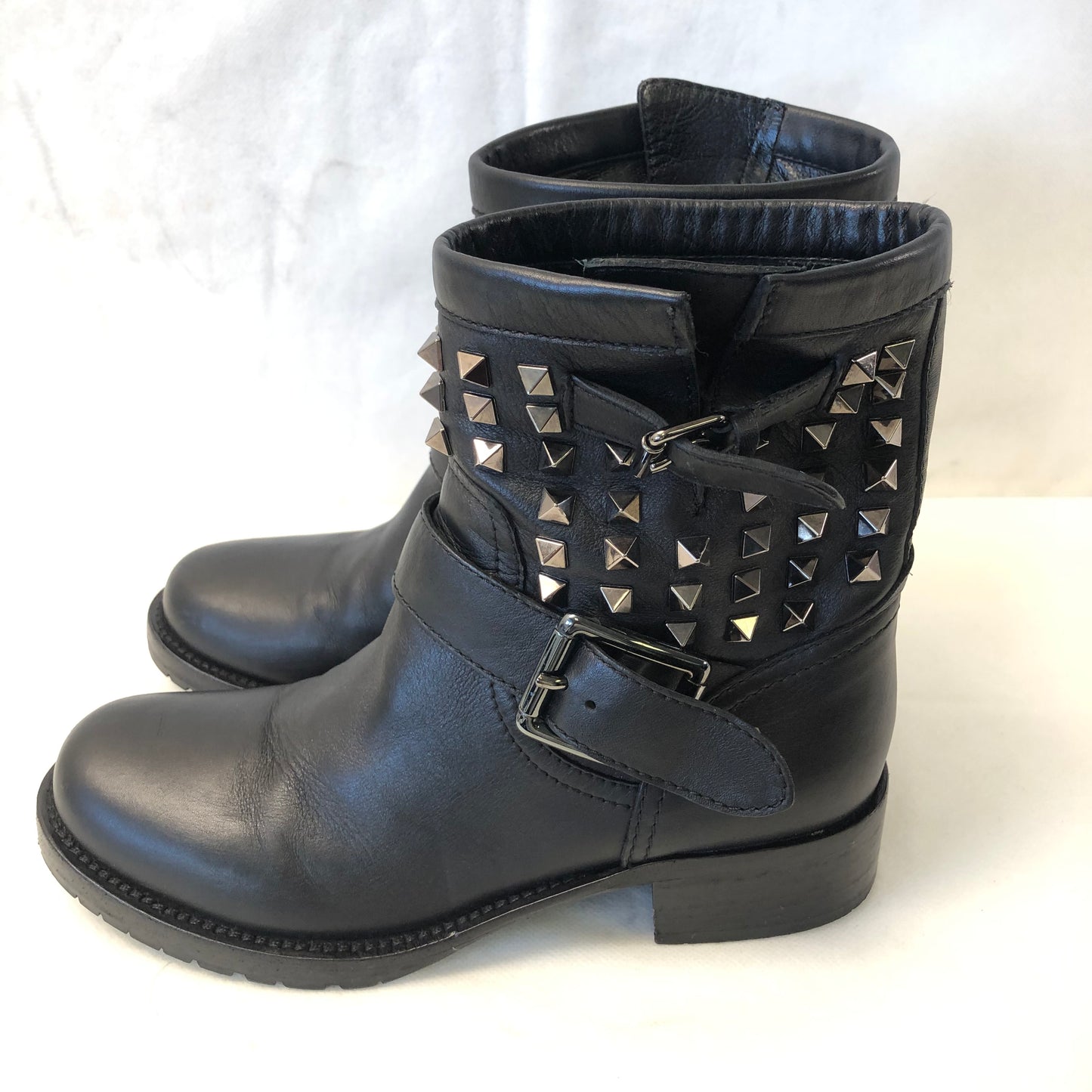 Valentino Rockstud Black Leather Ankle Boots Women's Shoes Size 36.5