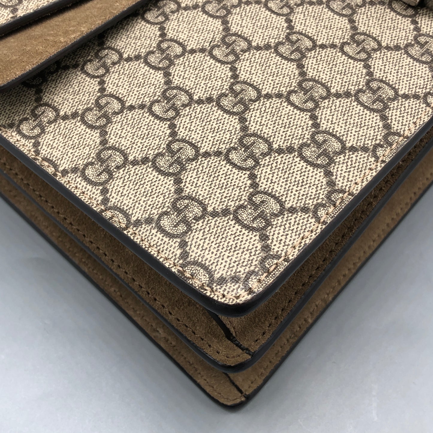 Gucci Dionysus GG Supreme Beige Suede Shoulder Bag