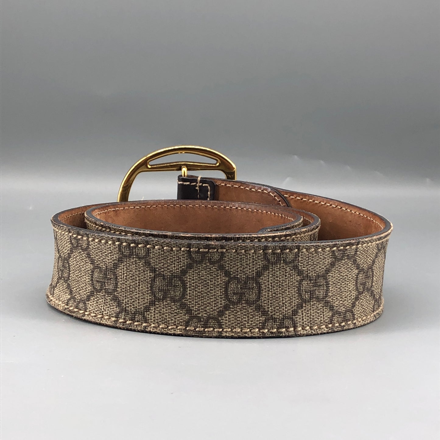 Gucci Beige GG Supreme Canvas Gold Buckle Belt Size 85cm