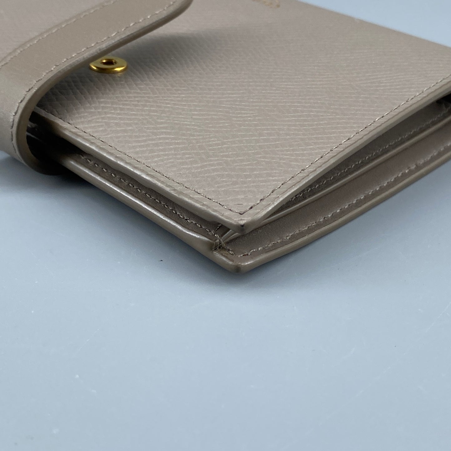 Celine Beige Grained Leather Triomphe Medium Fold Wallet