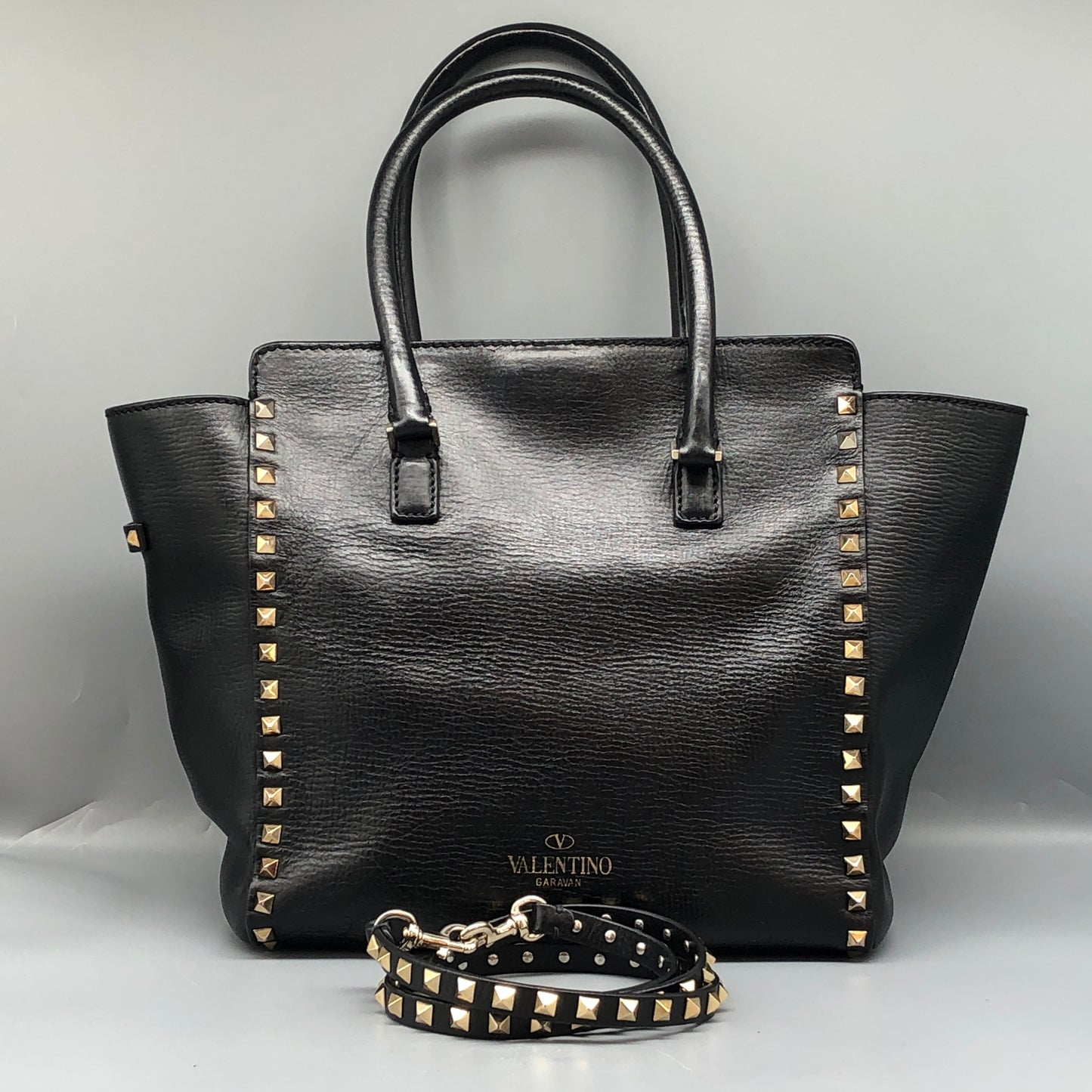 Valentino Garavani Black Leather Rockstud Tote Bag