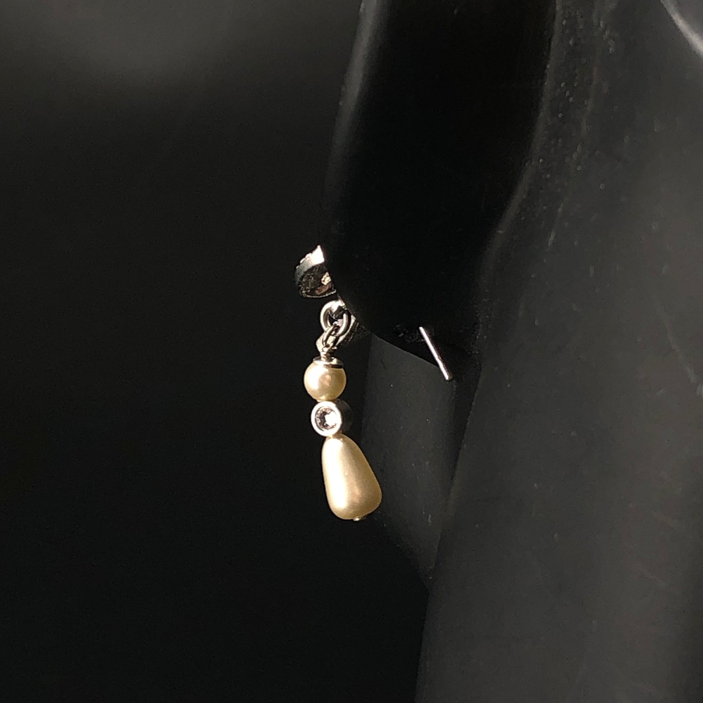 Chanel 2021 Silver-Tone Crystal & Pearl Bow Drop Earrings