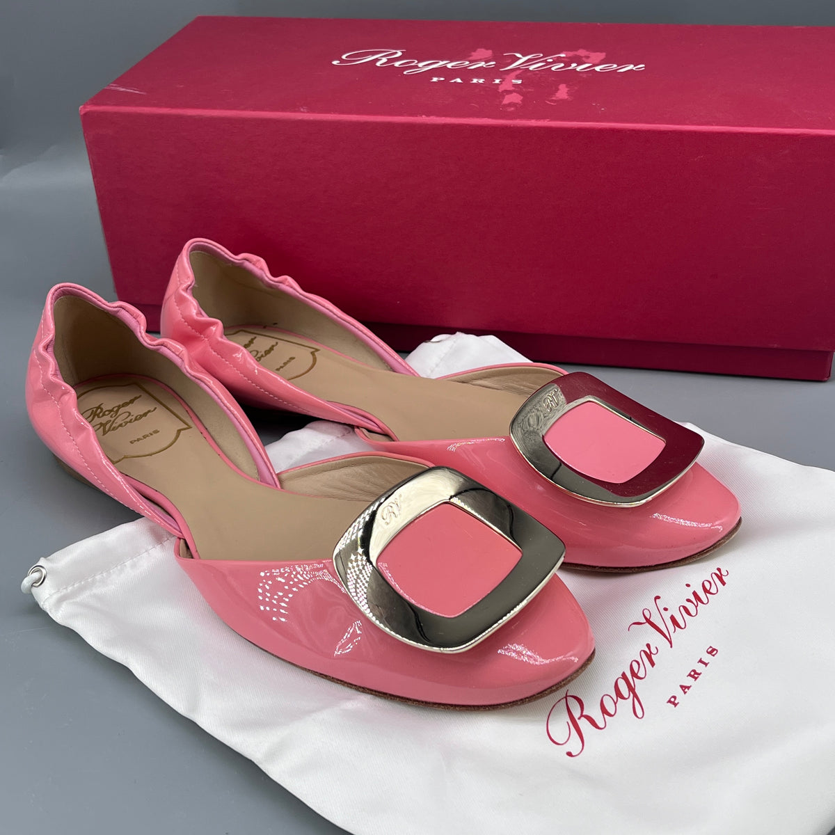 Roger Vivier Candy Pink Patent Leather Ballet Flats size 37