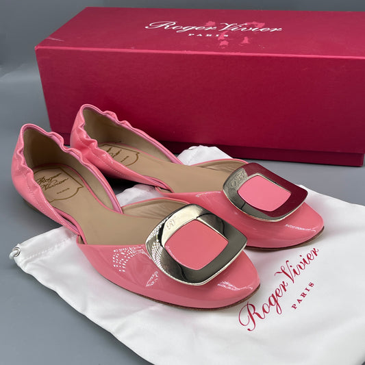 Roger Vivier Candy Pink Patent Leather Ballet Flats size 37
