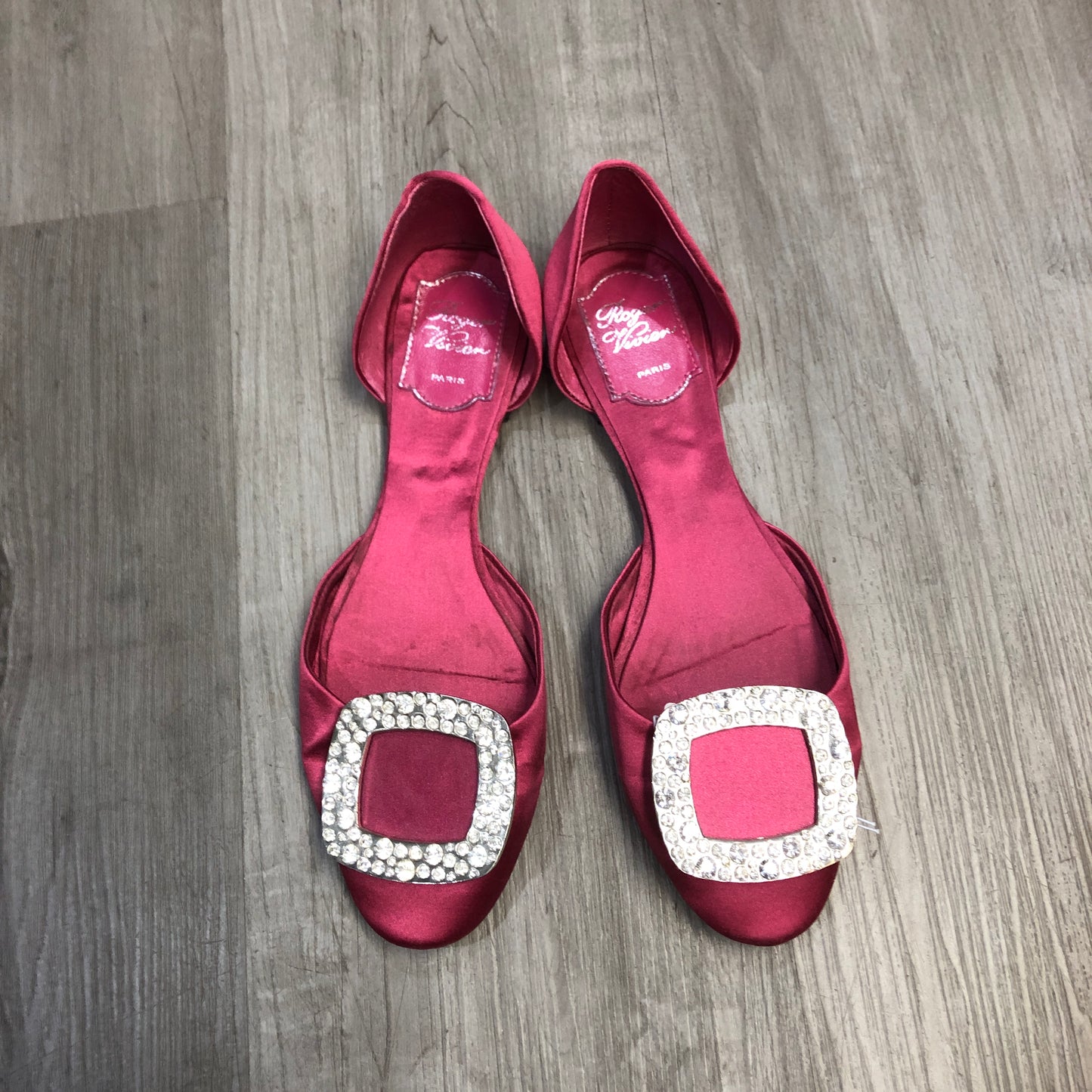 Roger Vivier Crystal Buckle D'Orsay Satin Flats 39 hot pink