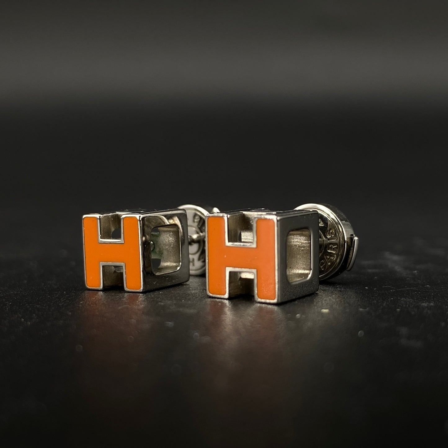 Hermes Orange Mini H Stud Earrings