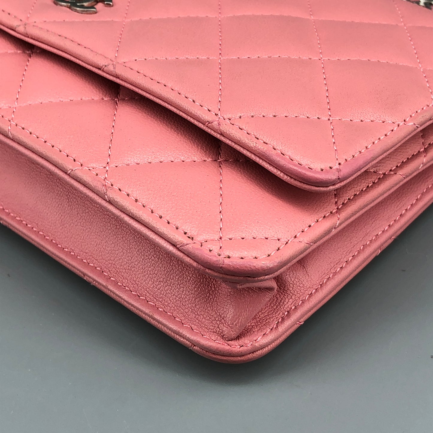 Chanel Light Pink Quilted Leather Wallet on Chain