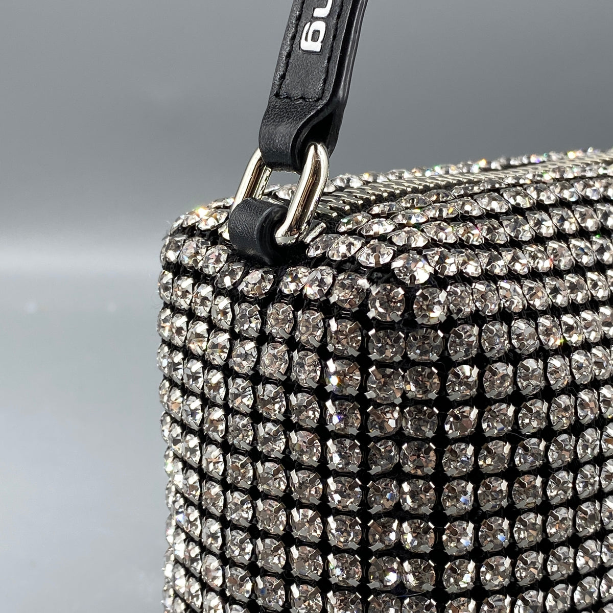 Alexander Wang Mesh Crystal Rhinestone Mini Heiress Pouch Black Silver