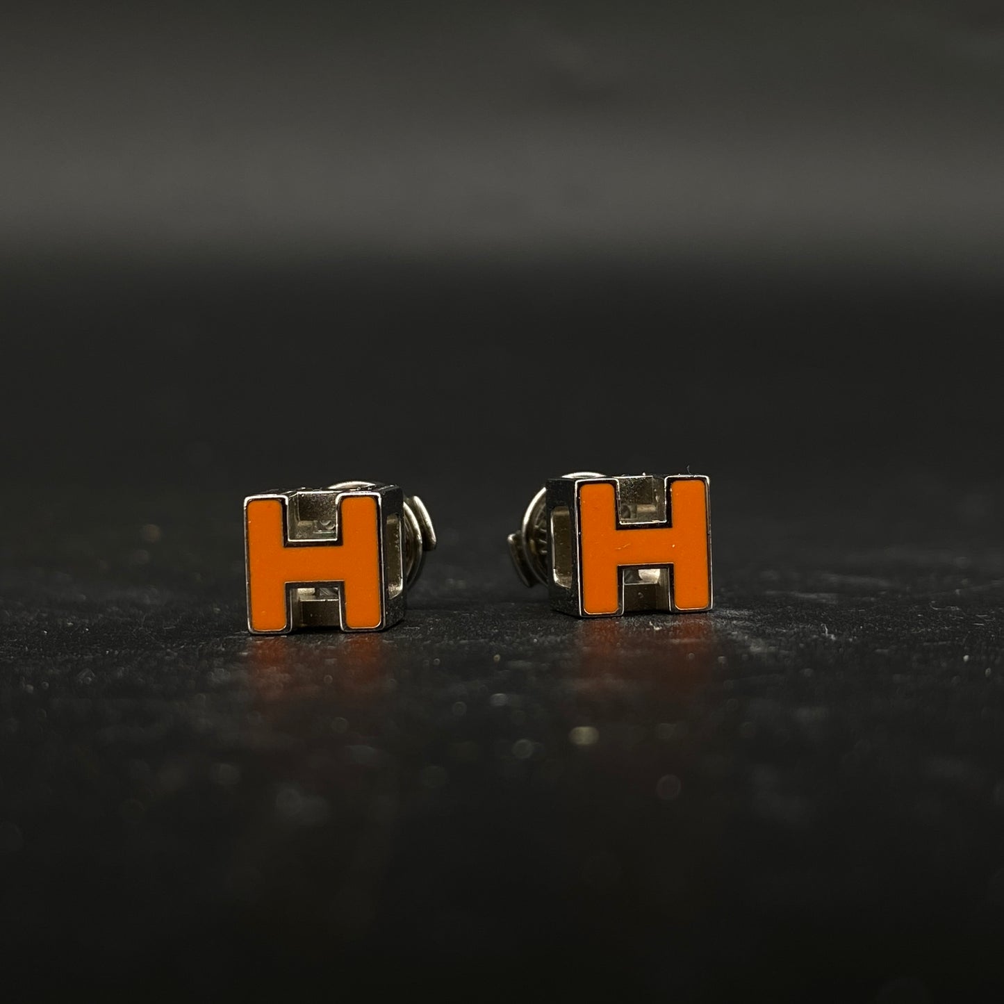 Hermes Orange Mini H Stud Earrings
