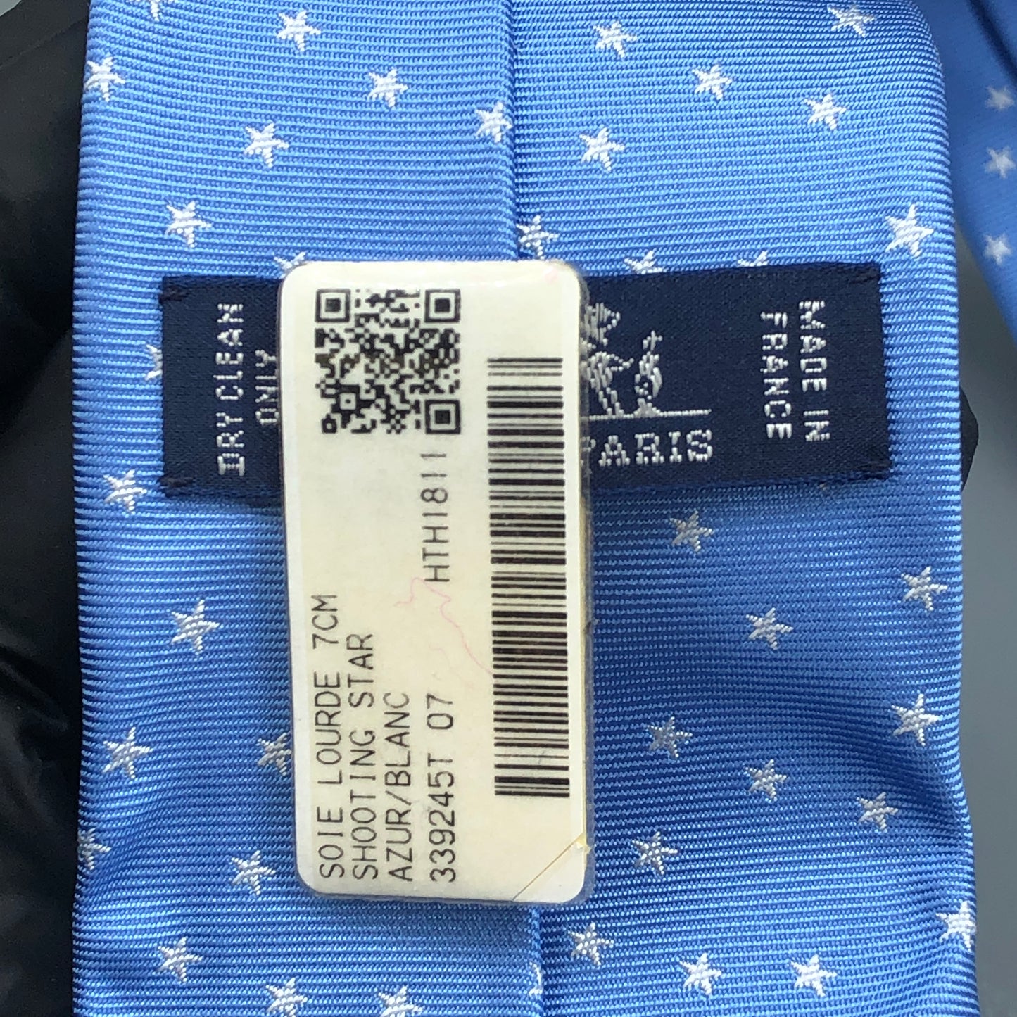 Hermes NWT 100% Silk Star Print Neck Tie Blue