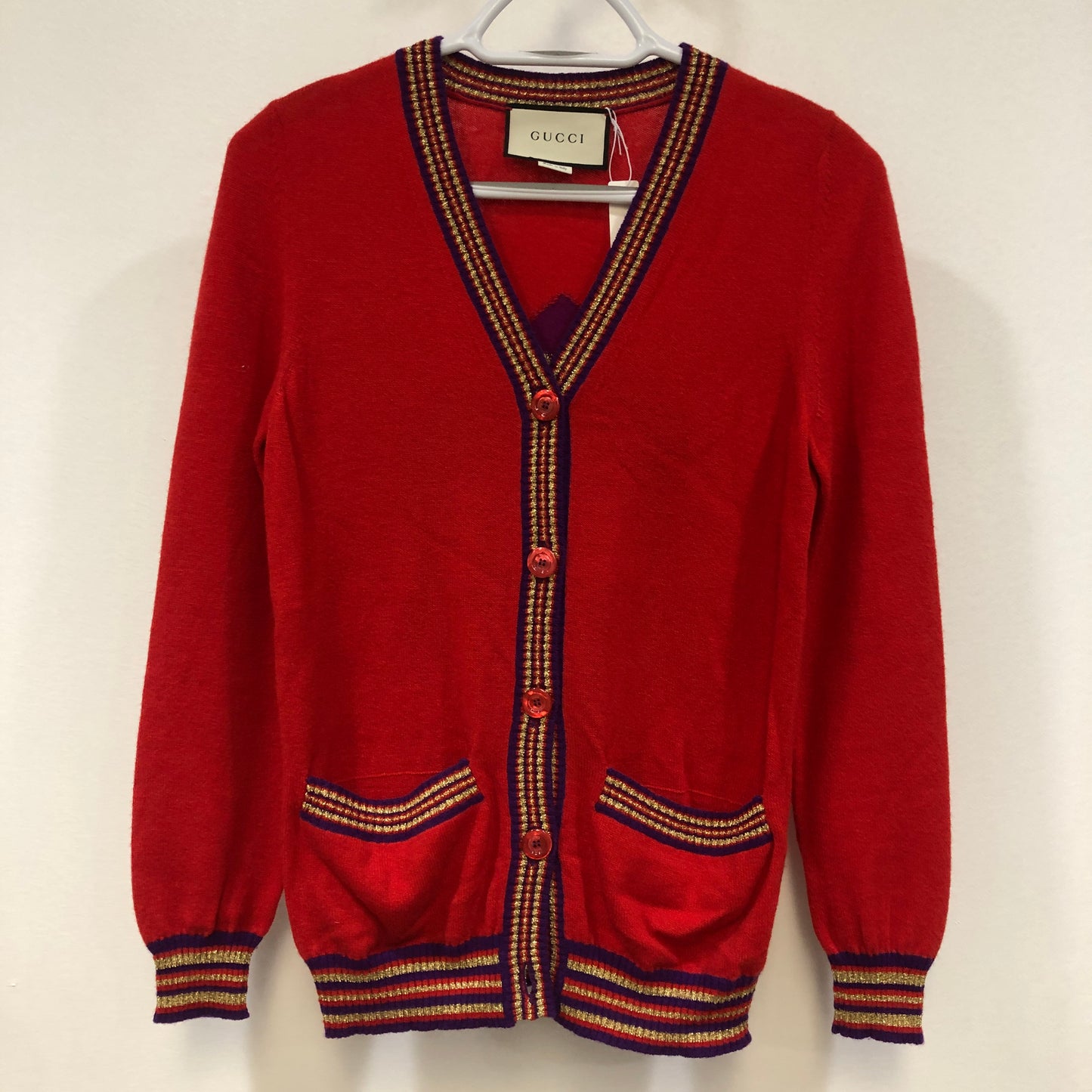 Gucci Color-Block Knit Cardigan Size XS Red/Purple/Yellow