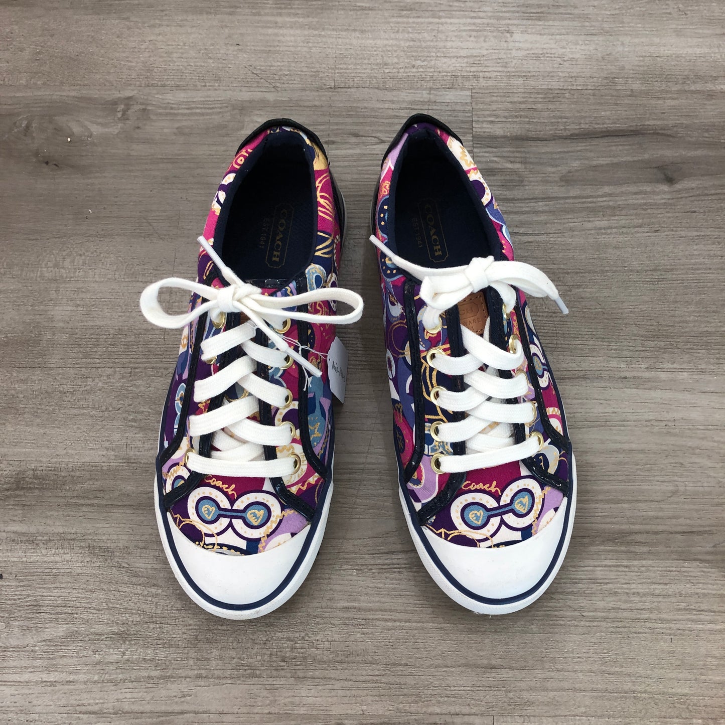 Coach Barrett Low Top Canvas Sneakers Size 6.5B White Purple Pink Gold Print
