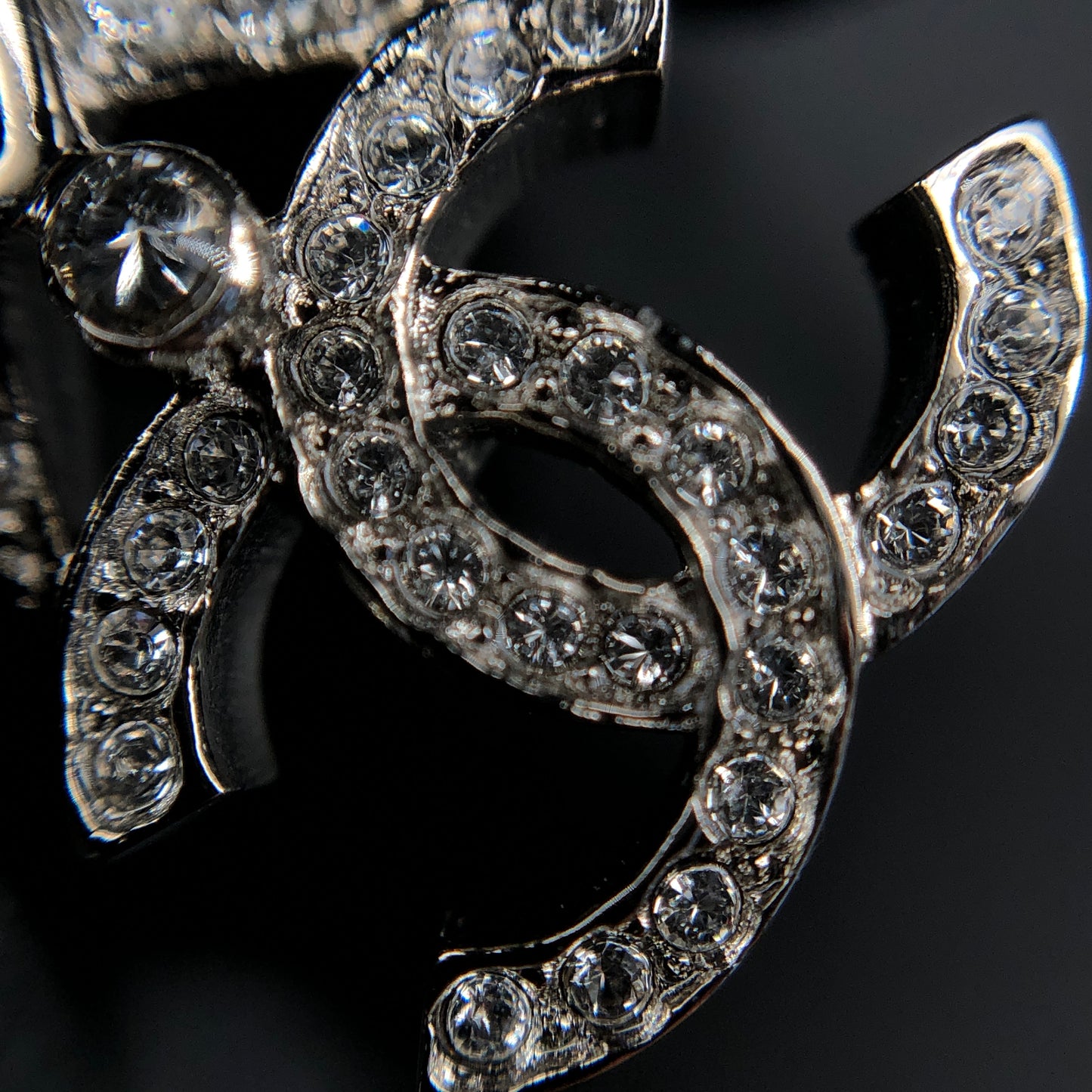 Chanel Crystal CC Logo Star Drop Earrings Silver Color
