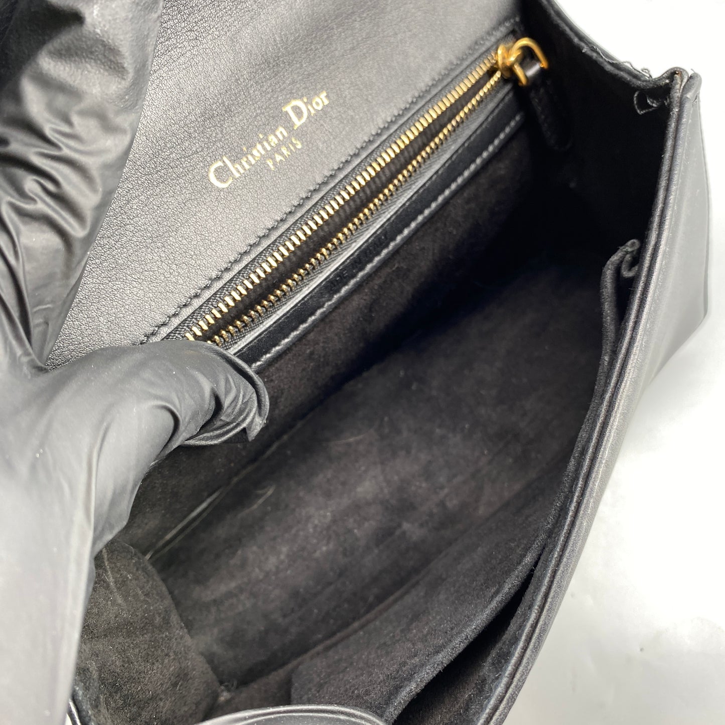 Christian Dior Gold Stud Detail Black Calfskin Diorama Flap Shoulder Bag