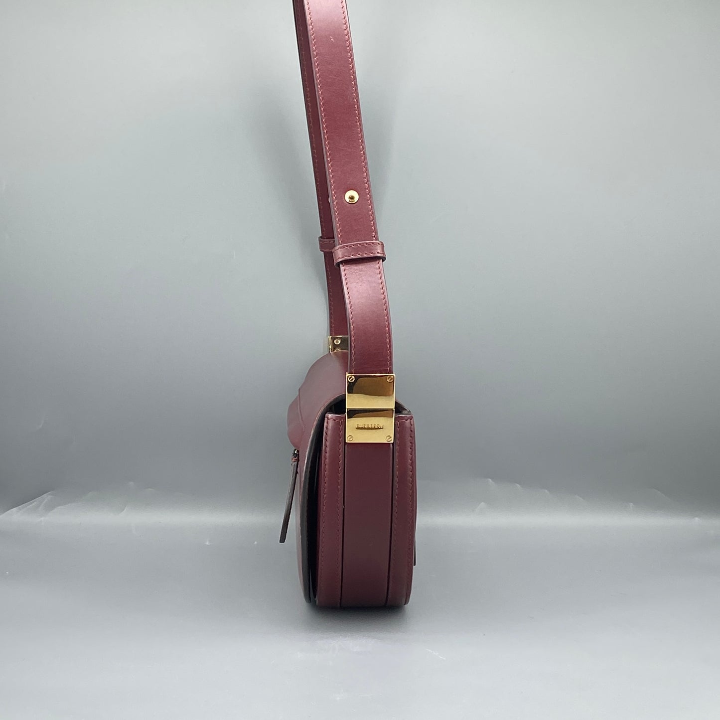 Burberry Deep Red Leather Saddle Shoulder Crossbody Bag