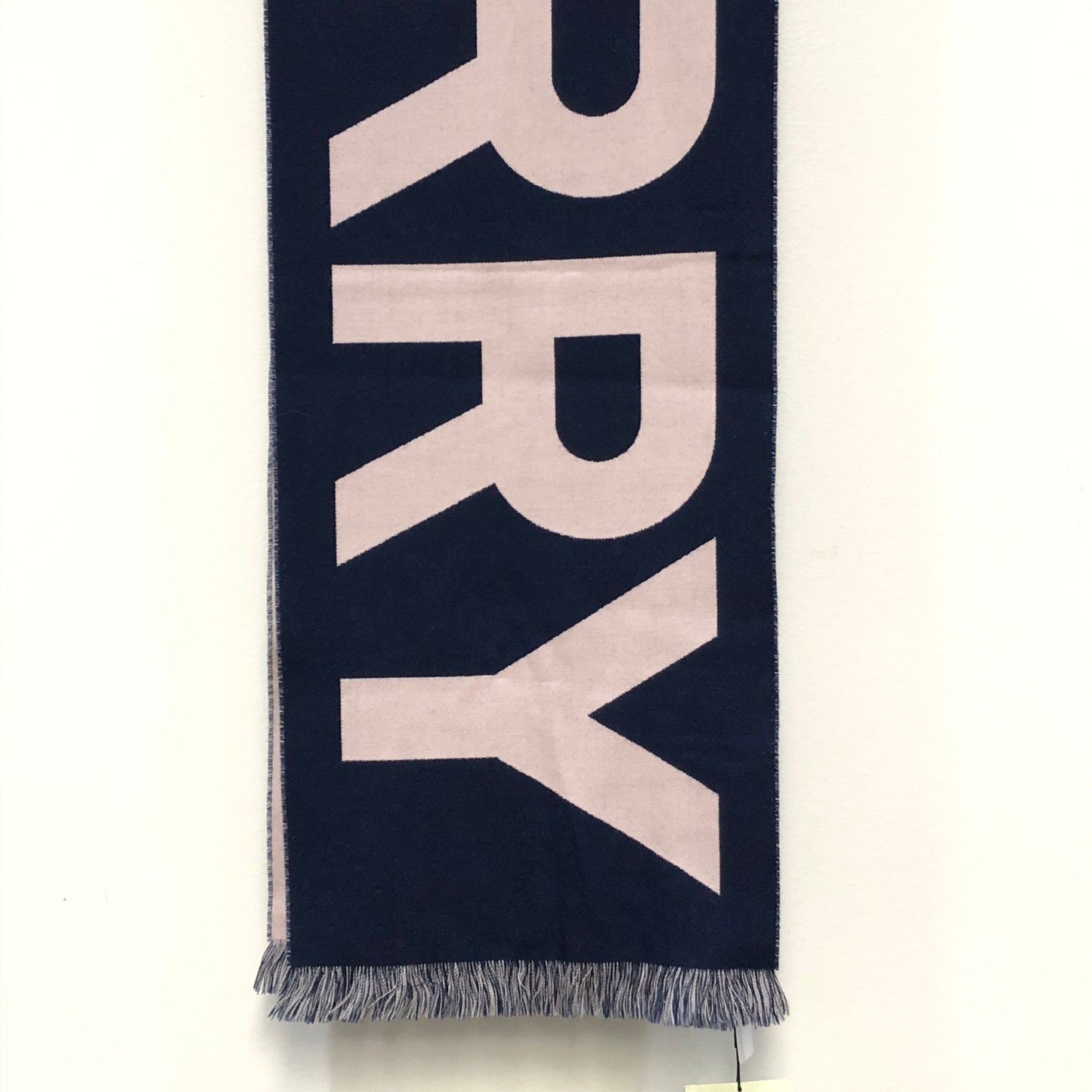 Burberry Indigo Pink Two-Tone Large Letter Logo Fringe Wool Scarf 74*13 Inches