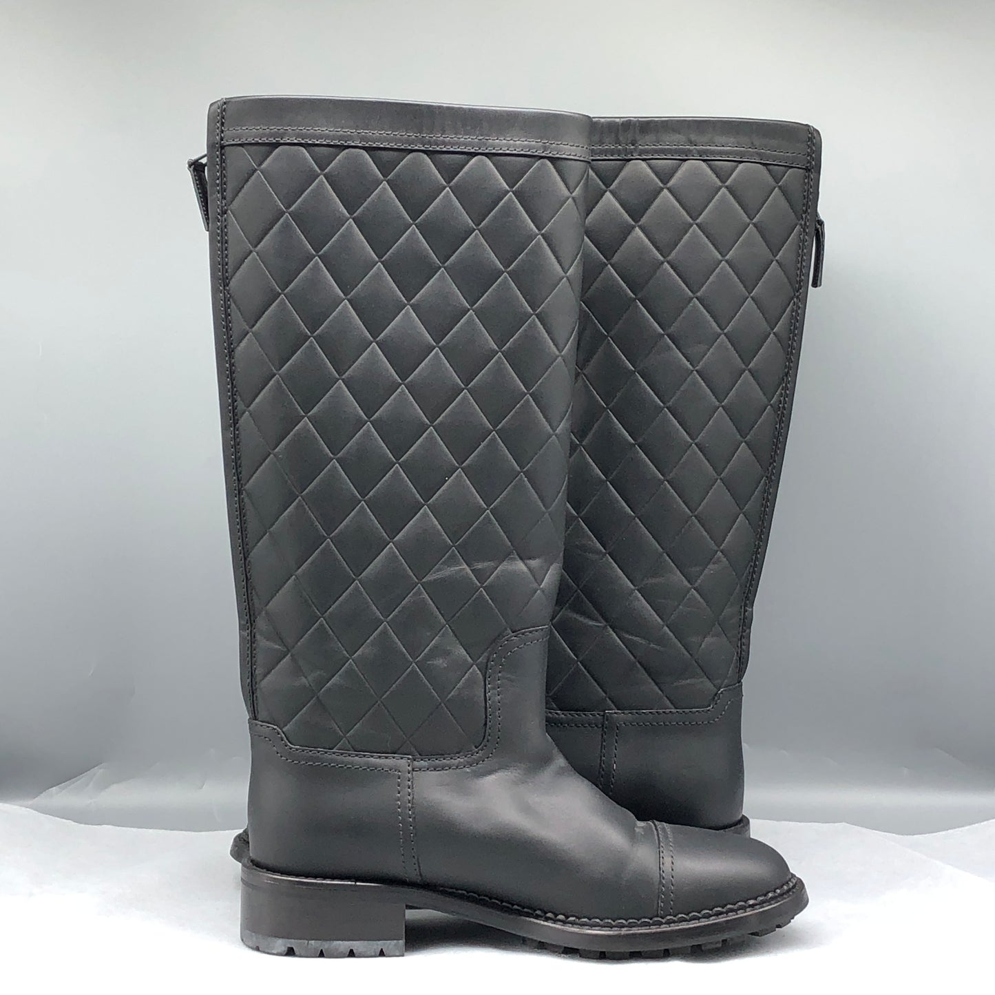 Chanel Black Quilted Leather Knee-High CC Logo Boots Size 36.5
