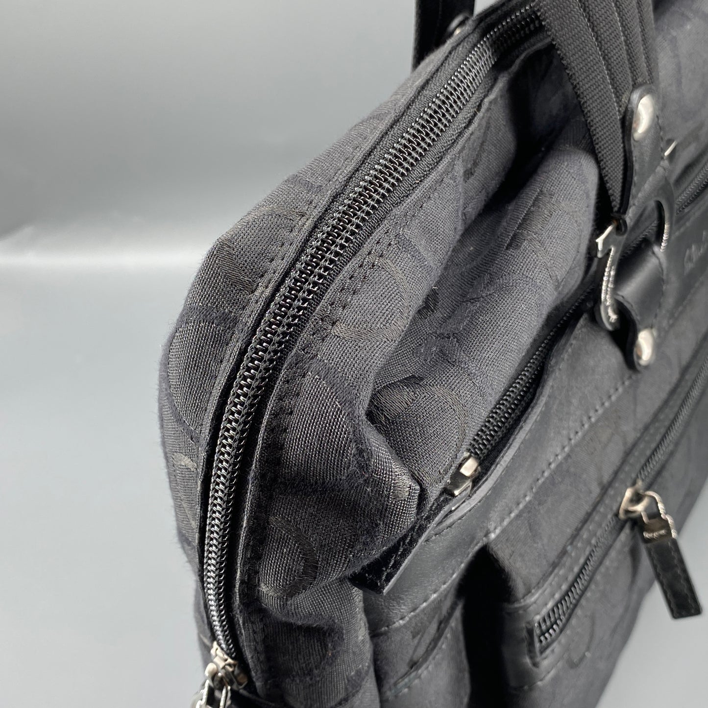 Ferragamo Black Gancini Jacquard Briefcase Business Handbag