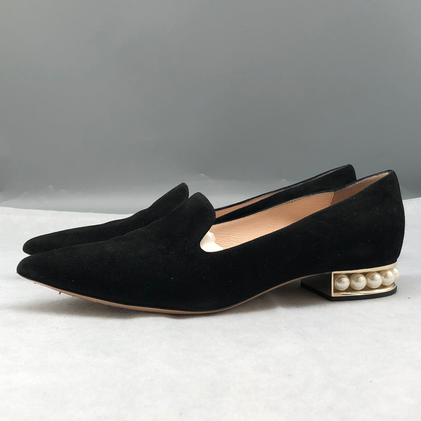 Nicholas Kirkwood Black Suede Pearl Heel Loafers Women's Shoes Size 37.5