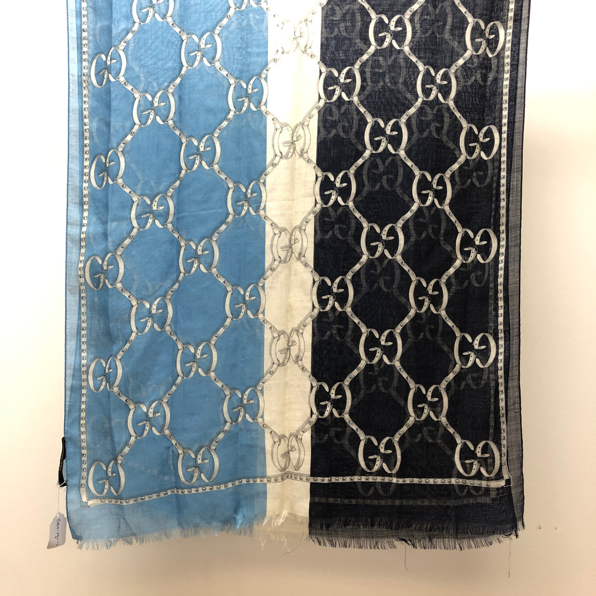 Gucci Blue & Navy Blue GG Pattern Scarf 68*192 cm