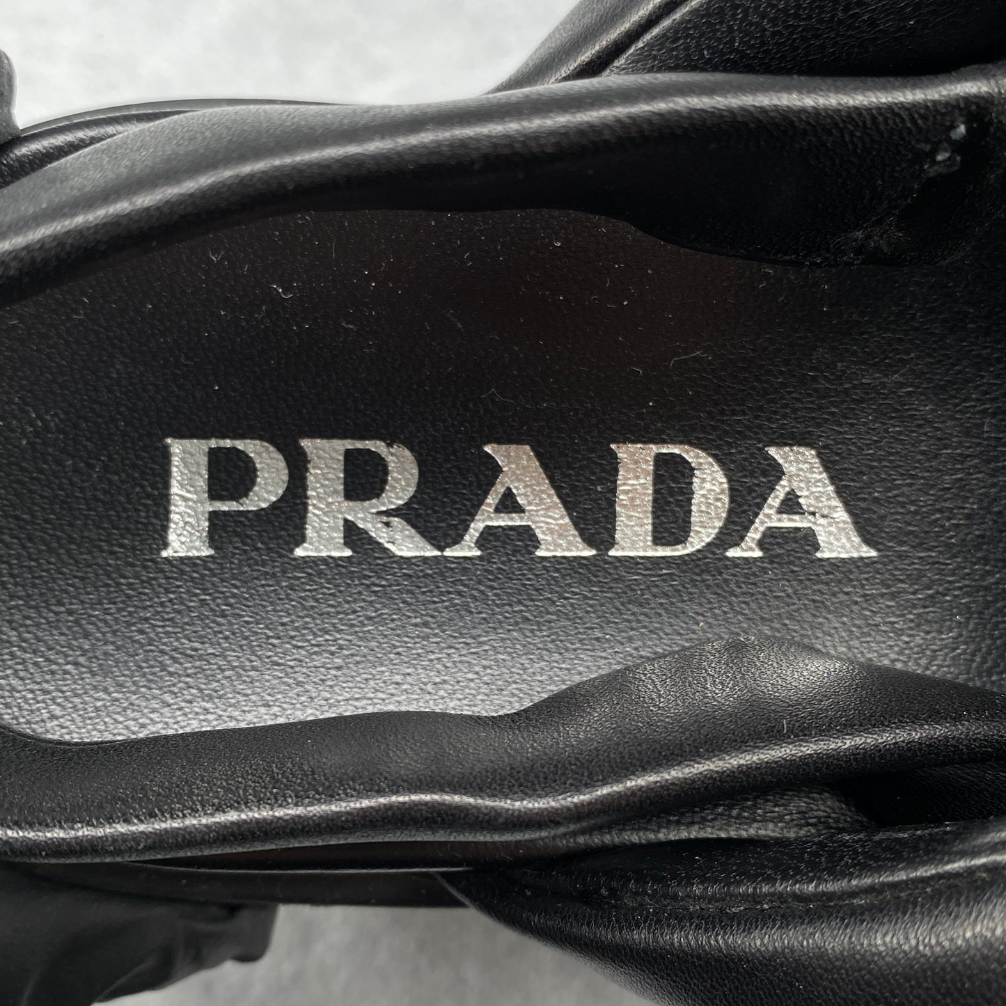 Prada Women's Black Leather Cross Strap Lug Sole Back Strap Platform Sandals Size 38