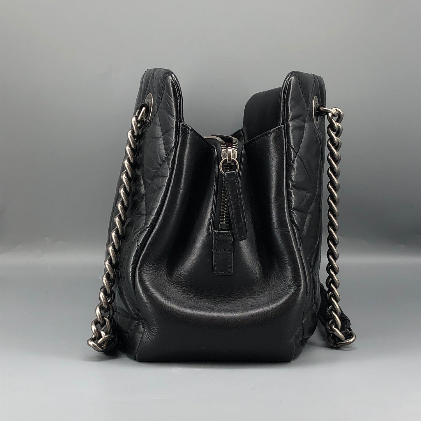 Chanel Quilted Leather Chain Shoulder Tote Bag Black