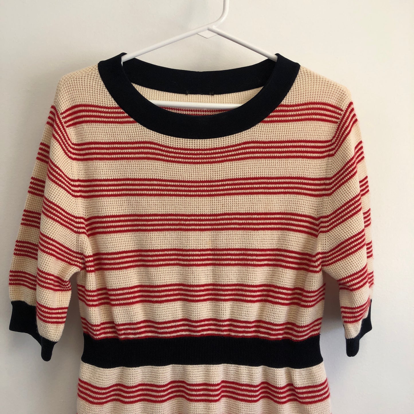 Chanel Red/Cream/Black Striped Knit Fit-and-Flare Dress