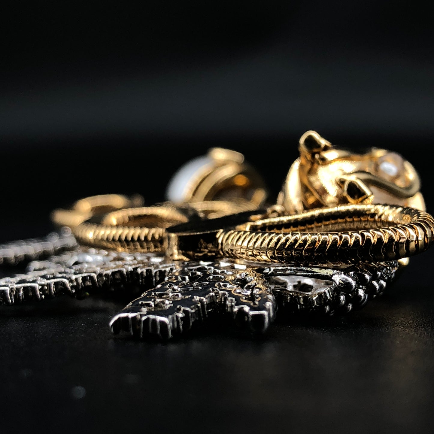 Miu Miu Gold-Tone Crystal & Faux Pearl Bow Earrings
