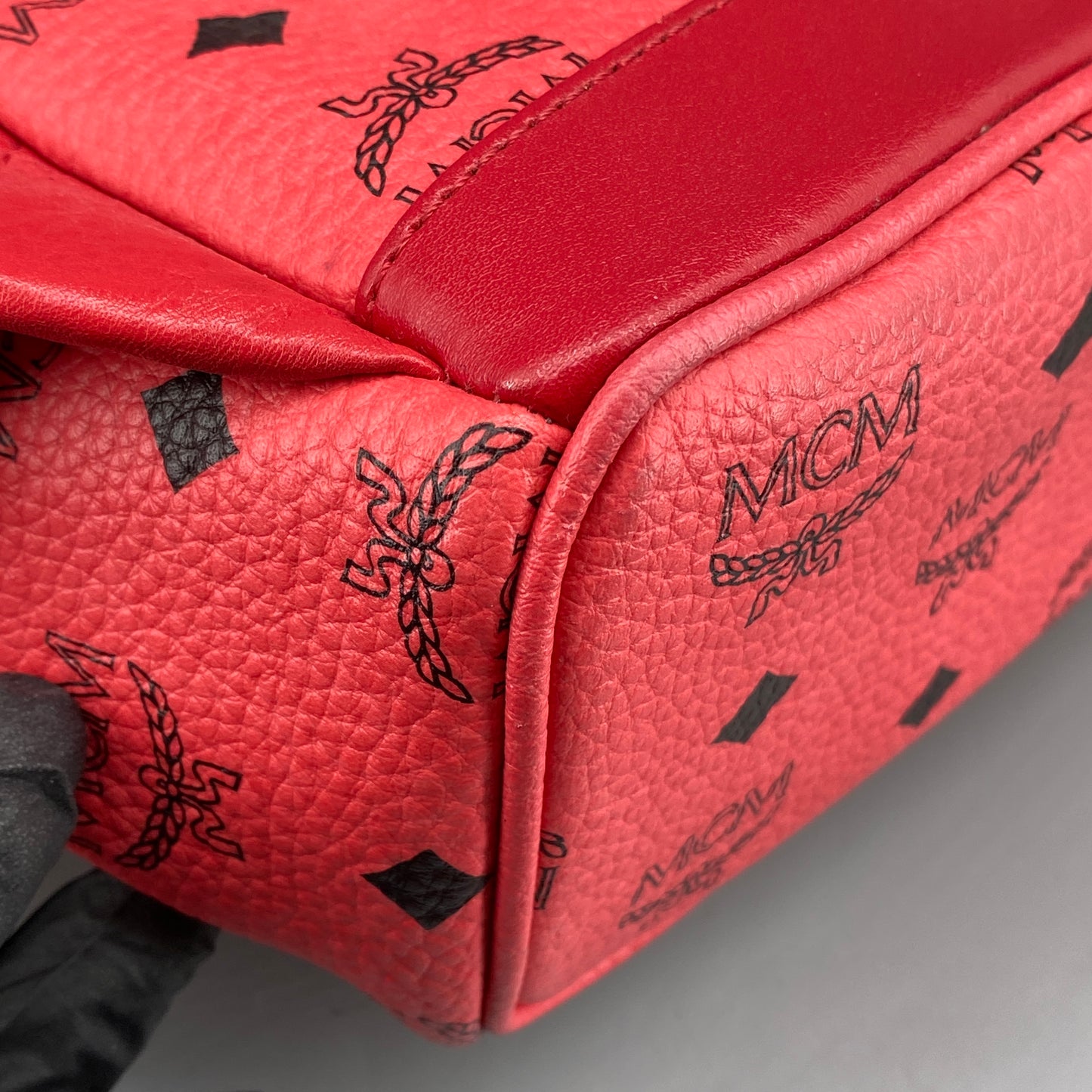 MCM Coral Red Visetos Mini Backpack