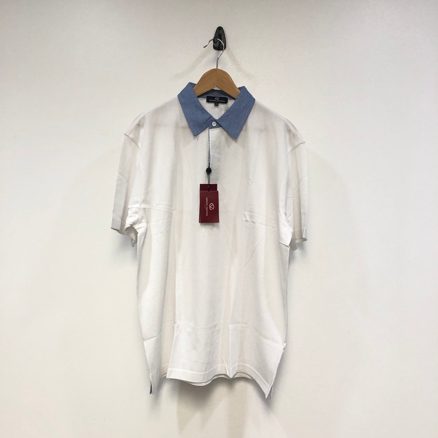 Giovanni Valentino White Contrast Blue Collar Short Sleeve Polo Shirt Size XXL