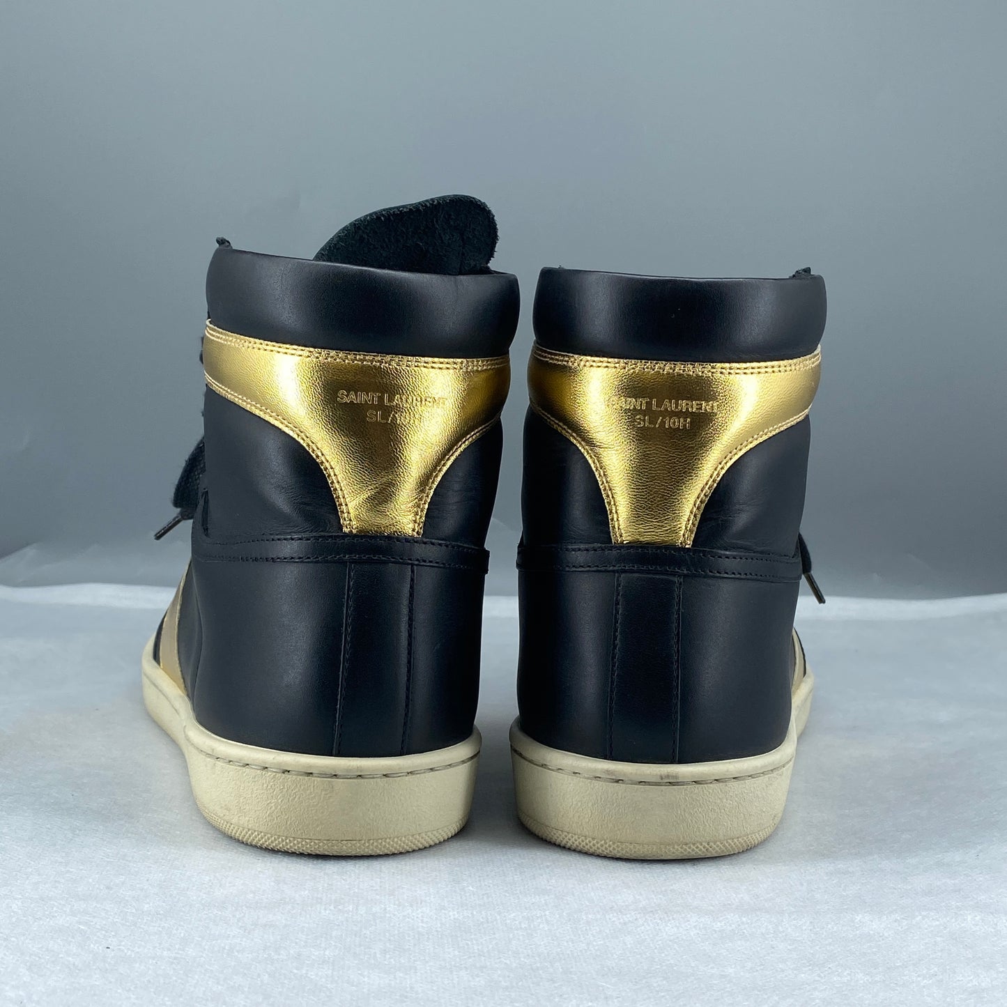 Saint Laurent Men’s Black Gold‑Tone Leather High‑Top Sneakers Shoes