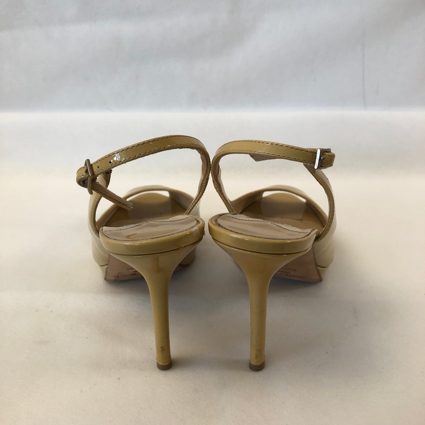Jimmy Choo Patent Leather Peep Toe Slingback Shoes 36.5 Nude Women