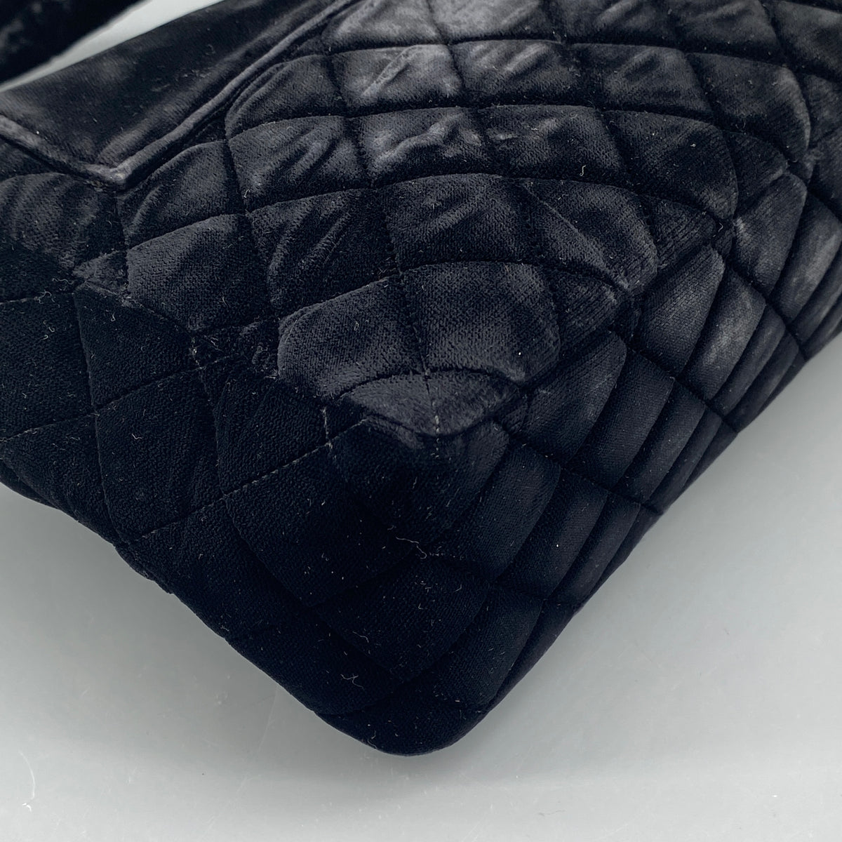 Chanel Vintage Black Velvet Quilted Shoulder Bag