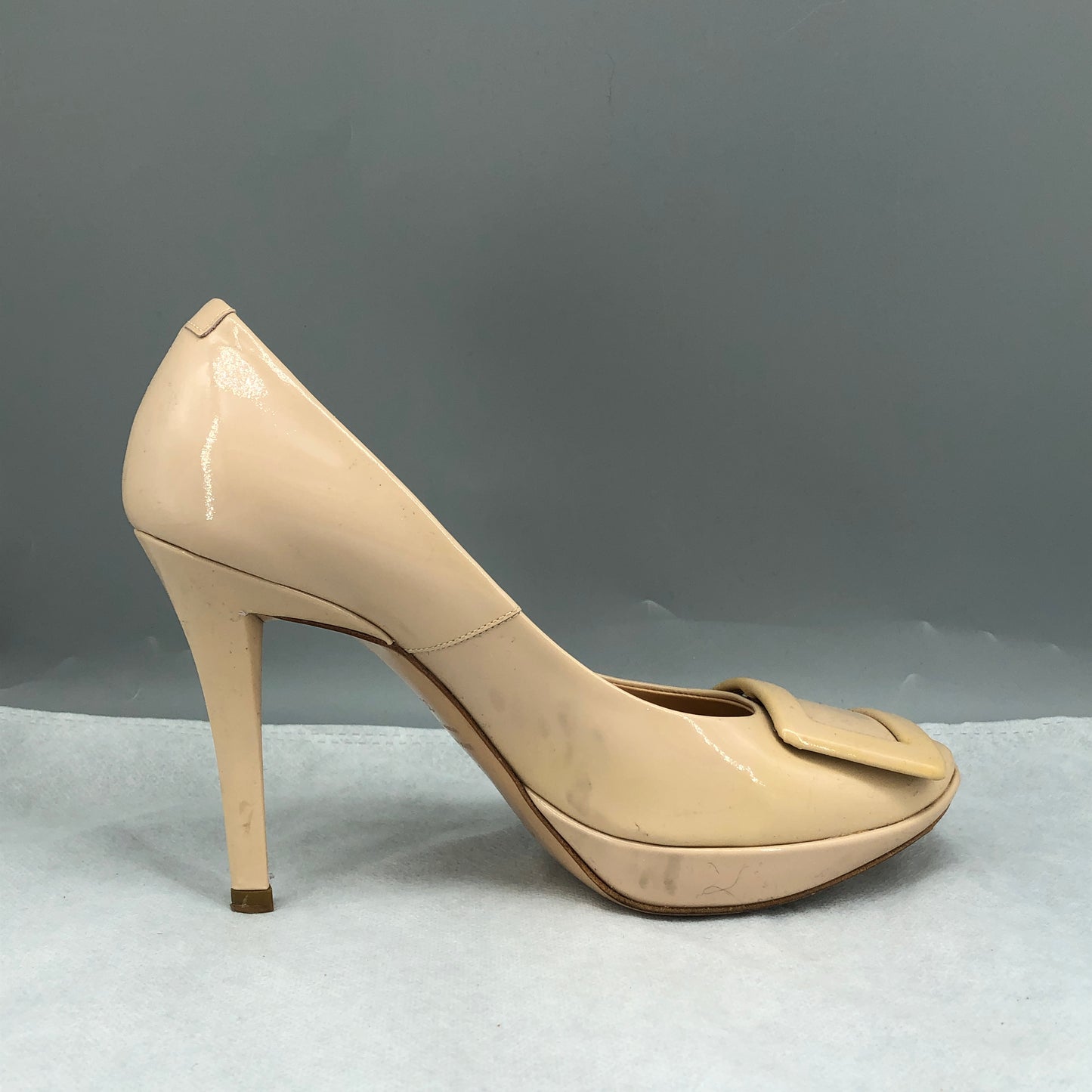 Roger Vivier Nude Patent Leather Square Buckle Platform High Heels 35.5